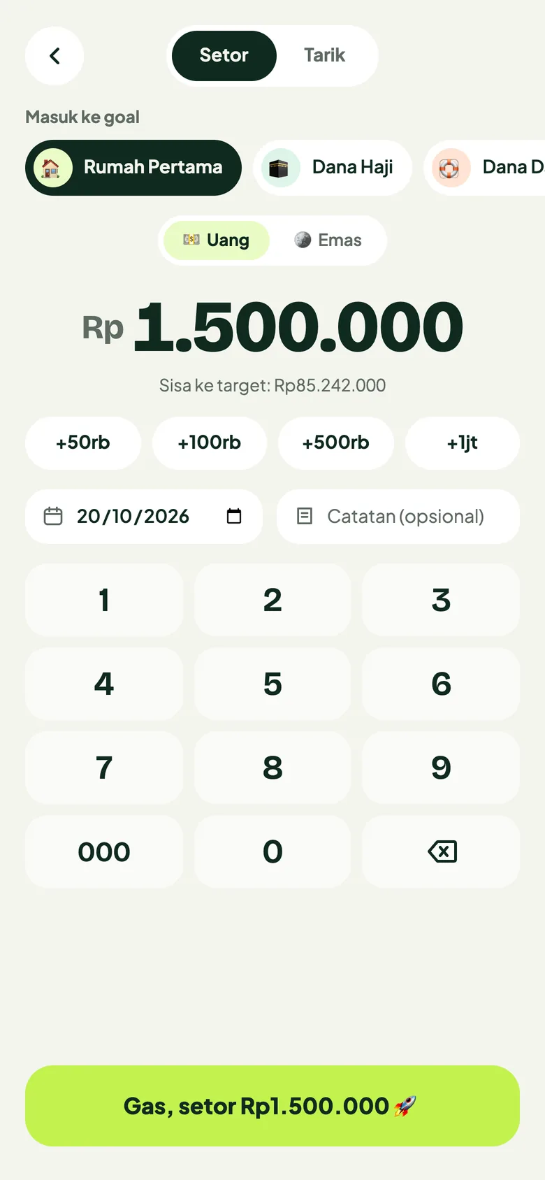 Catat setoran dengan keypad