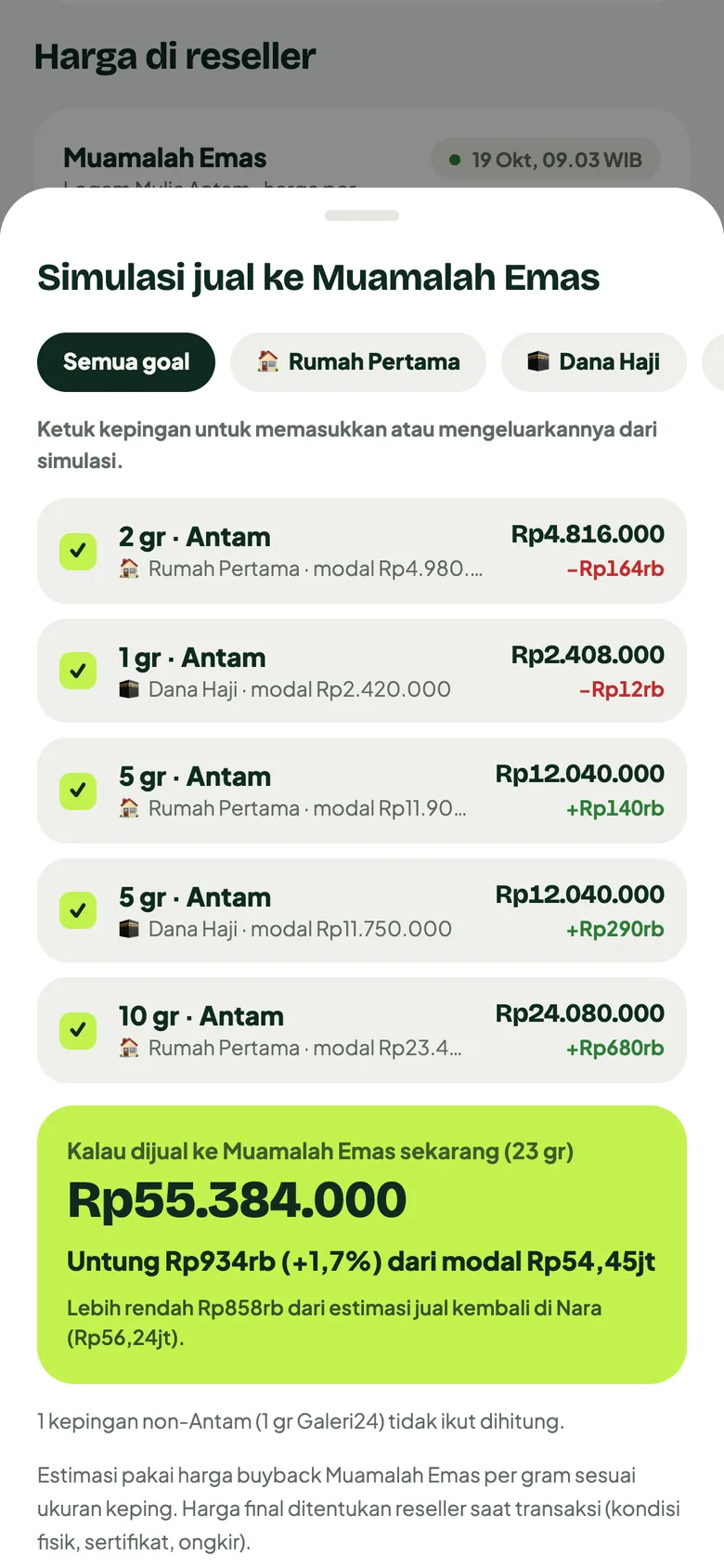 Simulasi jual emas ke reseller